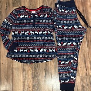 Lanz Pj Pajamas Set Christmas Xmas Top Bottoms Shirts Pants Red Blue